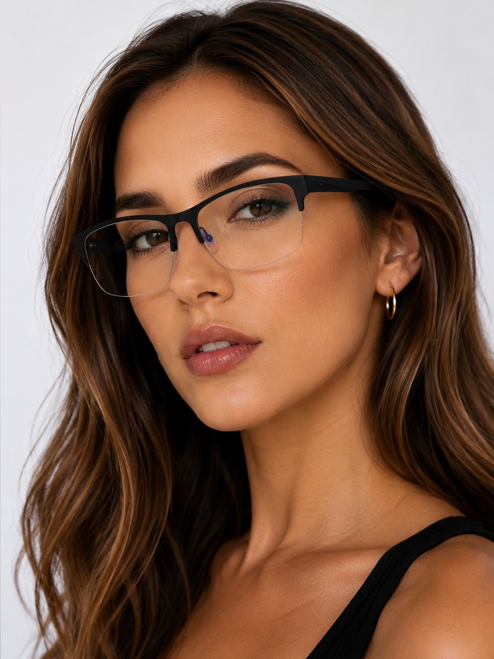 Black Half Rim Blue Light Glasses | Lightweight Square Computer Glasses